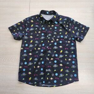 Bucees Youth Kids Button Down‎ Shirt All Over Print Medium Boys Hawaiian Space